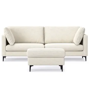 Ava - 90\" Mid Century Sofa with Ottoman Set - Cream