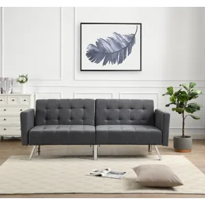 Futon Sofa Bed Convertible Folding Lounge Couch, Armrests - Dark Gray