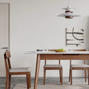 Round Corner Diagonal Leg Telescopic Table For 6 - 8 People To Meet Dining Table - White / Walnut