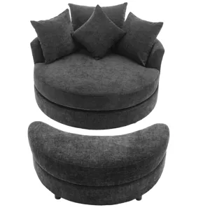 360° Swivel Accent Barrel Chair With Storage Ottoman & 4 Pillows, Modern Chenille Leisure Chair Roun
