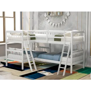 Twin L-Shaped Bunk Bed With Ladder - White