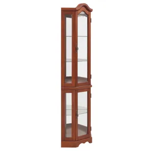 Corner Curio Cabinet With Lights, Adjustable Tempered Glass Shelves, Mirrored Back, Display Cabinet 