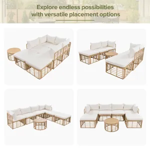 7 Pieces Outdoor Patio Furniture, All-Weather Rattan Sectional Sofa Set With Thick Cushions And Pill