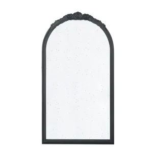 Elos Hand Carved Rose Antique Mirror Frame, Wood Arch Mirror Wall Decor For Living Room, Bathroom, E