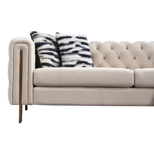 Chesterfield - Modern Tufted Velvet Living Room Sofa, 84.25\'\'W Couch - Cream