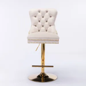 Thick Golden Swivel Velvet Barstools Adjusatble Seat Height From 27-35\", Modern Upholstered Bar Sto