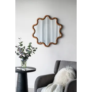 Wooden Accent Mirror With Unique Frame, Wall Mirror For Living Room Bedroom Entryway - Brown