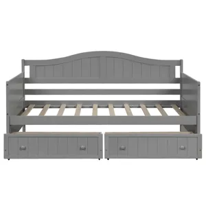 Twin Wooden Daybed With 2 Drawers, Sofa Bed For Bedroom Living Room, No Box Spring Needed - Gray