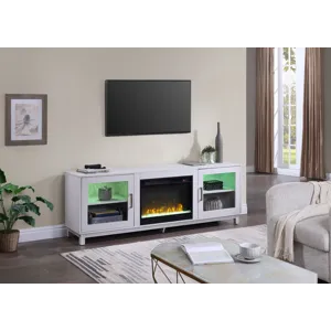 Summit - TV Stand Console With Fireplace - White Walnut Finish
