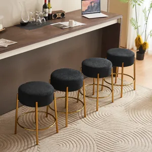 Round Bar Stools (Set of 2), Contemporary Upholstered Dining Stools For Kitchens, Coffee Shops And B