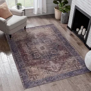9\' x 12\' Area Rugs Living Room, Washable Rug, Low-Pile, Non-Slip, Non-Shedding, Foldable, Kid & Pe