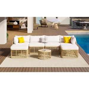 7 Pieces Outdoor Patio Furniture, All-Weather Rattan Sectional Sofa Set With Thick Cushions And Pill