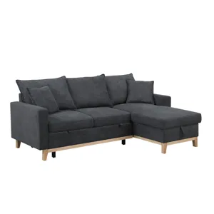 Colton - 84.Woven Reversible Sleeper Sectional Sofa With Storage Chaise - Dark Gray