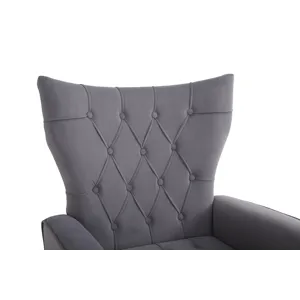 Modern Accent Chair With Ottoman, Comfy Armchair For Living Room, Bedroom, Apartment, Office - Gray