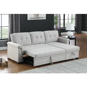 Lucca - Linen Reversible Sleeper Sectional Sofa With Storage Chaise - Light Gray