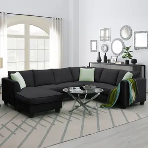 Sectional Sofa Couches Living Room Sets, 7 Seats Modular Sectional Sofa With Ottoman, L Shape Fabric