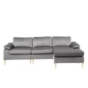 Shannon - Velvet Sectional Sofa With Chaise - Gray