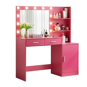 Vanity Desk With Mirror And Lights, 46.4In Dressing Table With 2 Large Drawer & Large Vertical Organ
