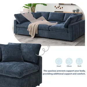 Modern Modular Cloud Sofa Bed, 6 Seat Chenille Sectional Couch Set With Ottoman, Free Combination, C