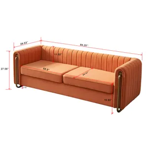 Contemporary Velvet Sofa Couch For Living Room - Orange