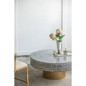 Unique Capiz Coffee Table With Pedestal Base - Gray / Ivory / Gold