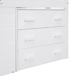 Twin Size Loft Bed With Cabinet And Shelf - White