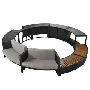 Spa Surround Spa Frame Patio Rattan Sofa Set With Storage Spaces, Mini Sofa And Comfortable Cushion 