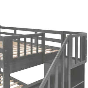 Twin Over Full Stairway Bunk Bed With Drawer, Storage And Guard Rail For Bedroom, Dorm, For Adults -