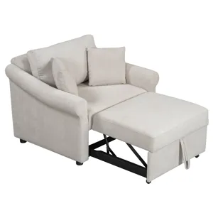 Chenille Convertible Sleeper Chair With Adjustable Backrest, 3 In 1 Lounger Chair Turns Into Bed, Si
