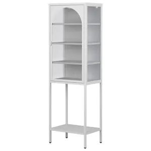 Metal Glass Door Display Storage Cabinet - 5 Tier Cube Bookshelf Storage Cabinet With 3 Adjustable S