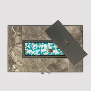 Outdoor Fire Table Propane Fire Pit Rattan Gas Fire Table, Gas Fire Table With Tile Tabletop - Brown