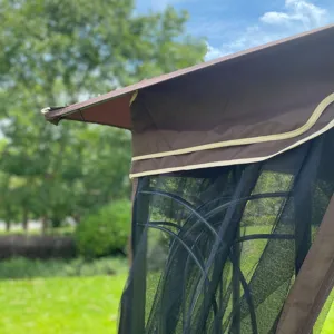 Patio Double Roof Gazebo Replacement Canopy Top Fabric - Brown