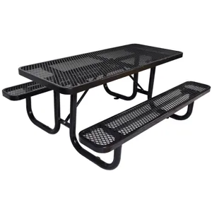 Rectangular Outdoor Steel Picnic Table With Umbrella Pole - Black