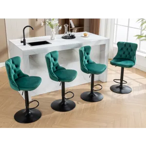 Swivel Velvet Barstools Adjusatble Seat Height, Modern Upholstered Bar Stools With Backs Comfortable