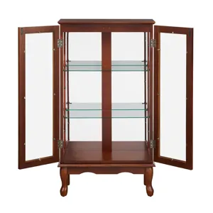 Curio Cabinet Lighted Curio Diapaly Cabinet With Adjustable Shelves And Mirrored Back Panel, Tempered Glass Doors (3 Tier), (E26 Light Bulb Not Included) - Walnut