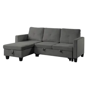 Nova - Velvet Reversible Sleeper Sectional Sofa With Storage Chaise - Dark Gray