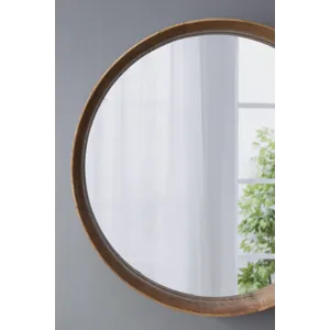 Round Pine Wood Mirror, Wall Mounted Mirror Home Decor For Bathroom Living Room - Brown