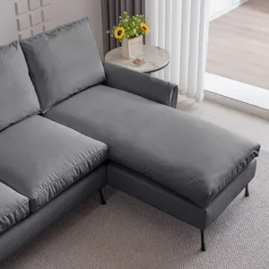 Modern Sectional Technical Leather L-Shaped Sofa Couch With Reversible Chaise Lounge - Dark Gray