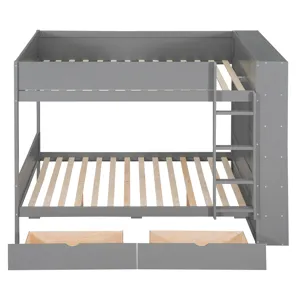 Full Over Full Bunk Bed With 2 Drawers And Multi - Layer Cabinet - Gray