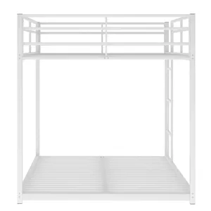 Full Over Full Metal Bunk Bed, Low Bunk Bed With Ladder - White
