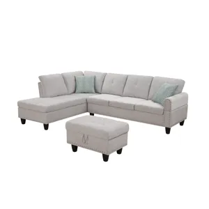 Alger - 98" Wide Left Hand Facing Sofa & Chaise With Ottoman - Light Gray