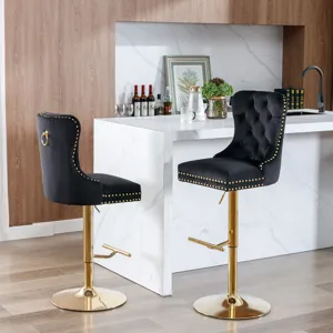 Thick Golden Swivel Velvet Barstools Adjusatble Seat Height From 27-35\", Modern Upholstered Bar Sto