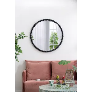 Circle Mirror With Metal Beaded Frame, Wall Mirror For Living Room Bedroom Entryway - Black