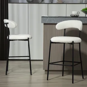 Counter Height Bar Stools Teddy Fabric Cover Kitchen Island Counter Bar Stool With Black Powder Coat