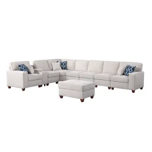 Ted - Sectional Sofa With Ottoman - Beige