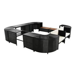 Spa Surround Spa Frame Quadrilateral Outdoor Rattan Sectional Sofa Set With Mini Sofa, Wooden Seats 