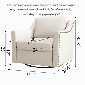 360 Degree Swivel Armchair Cotton Linen Skin-Friendly Fabric Ergonomic Design Brass Nail Decorative 
