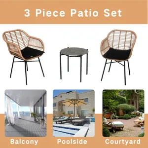3 Pieces Of Luxury Outdoor Wicker Furniture, Patio Bistro Style Table And Chair Combination, Weather