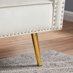 Velvet Tufted Sofa Couch With 2 Pillows And Nailhead Trim - Beige