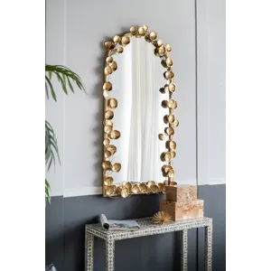 Full Length Arched Wall Mirror With Leaf Accents, Decorative Mirror For Living Room Bedroom - Golden